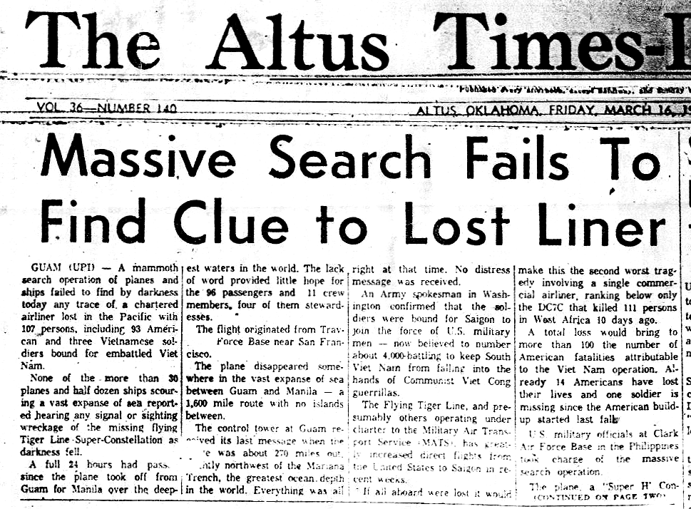 The Altus Times, 16 March 1962, page one. 