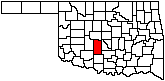 Okla. Map, Grady county in red