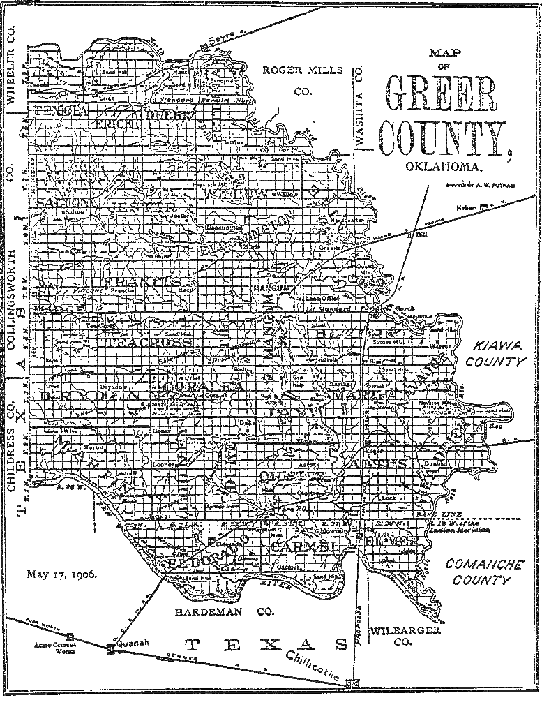 1906 map Greer County, Oklahoma Territory 