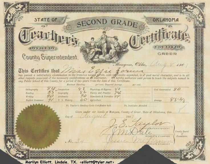 1907 Oklahoma Teacher Certificate