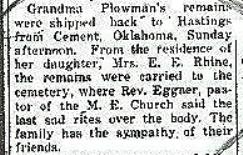 newspaper clipping about grandma Plowman
