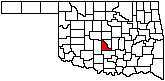 Okla. Map, McClain county in red